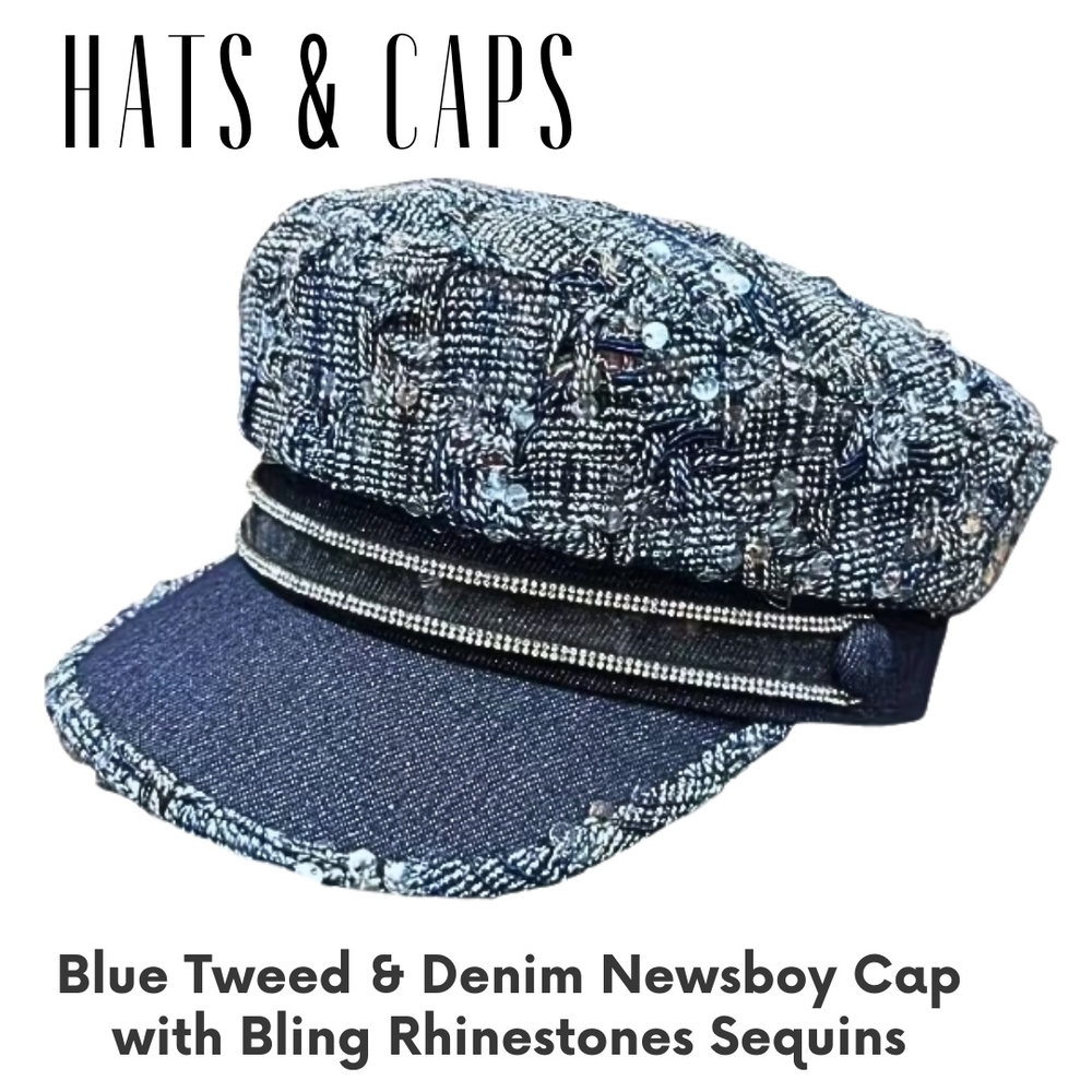 Blue Tweed and Denim Newsboy Cap